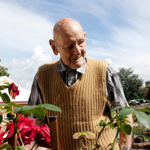 VFH racf man looking at roses in the garden